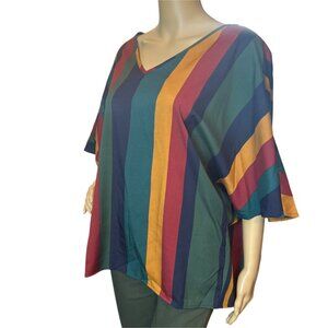 Emery Rose Oversized Striped V-Neck Short Sleeve Tunic Top Size Medium Boho Lage